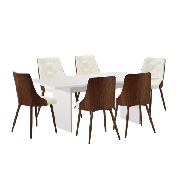 Oikiture 6-Seater Rectangular Dining Table and Chairs Wooden Kitchen Dining Set