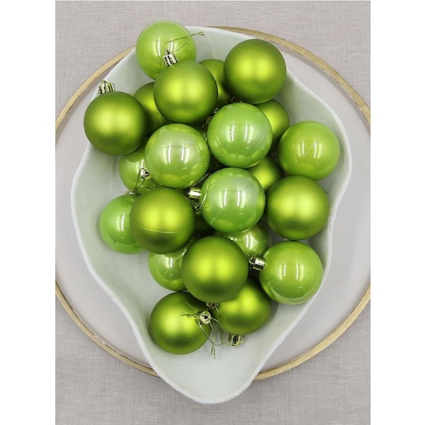 APPLE GREEN Christmas Baubles 60mm Pearl Matt 24 Pack