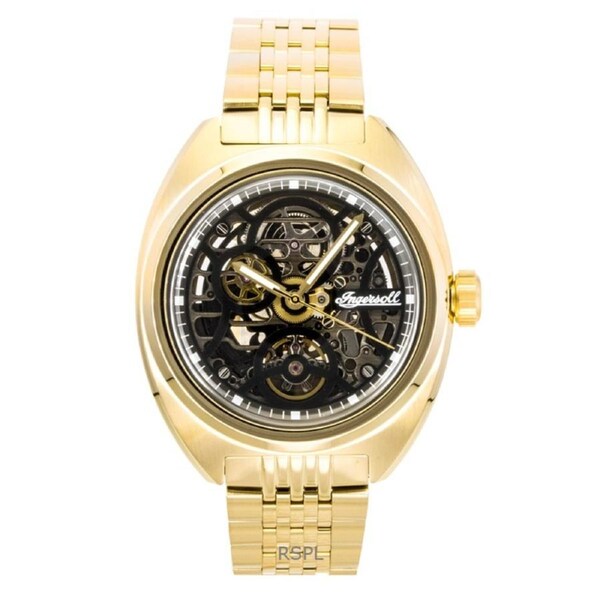 Ingersoll The Wrangler Gold Tone Stainless Steel Black Skeleton Dial Automatic I16902 Men's Watch