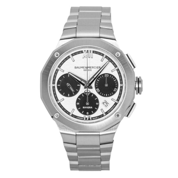 Baume & Mercier Riviera Chronograph Swiss Made 25 Jewels Automatic M0A10827 Mens Watch Stainless Steel White Dial 100M