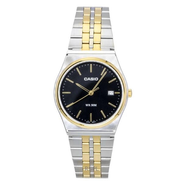 Casio Analog Quartz MTP-B145SG-1AV Mens Watch Two Tone Stainless Steel Black Dial