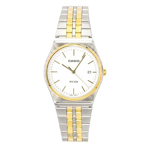Casio Analog Quartz MTP-B145SG-7AV Mens Watch Two Tone Stainless Steel White Dial