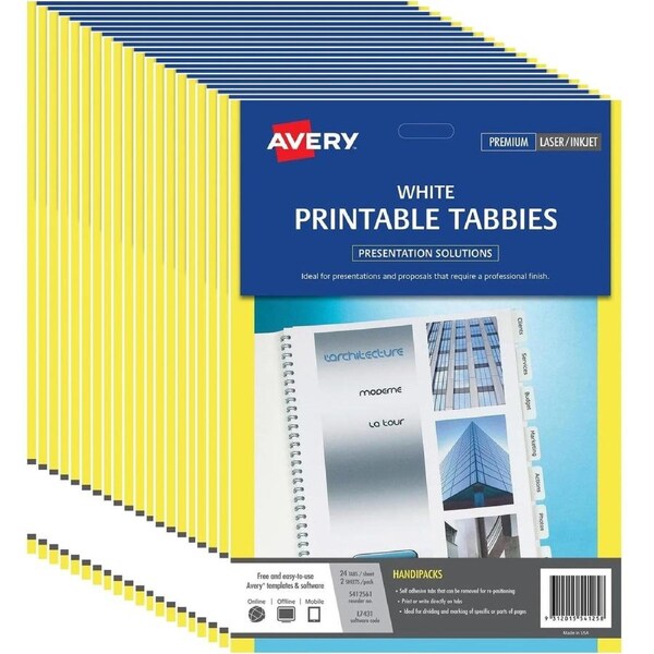 Avery 5412561 L7431 Print On Tabs Tabbies White Pack 48 20 Packs BULK