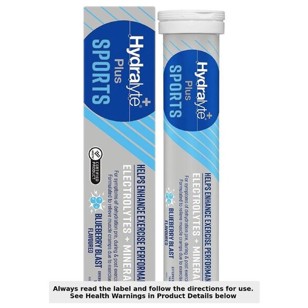Hydralyte Plus Sport Effervescent Electrolyte Tablets Blueberry 20 Pack