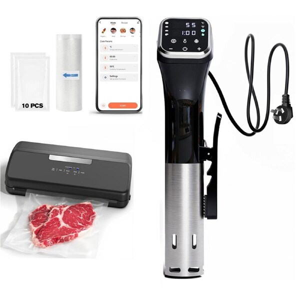 Advwin Sous Vide Set With 75KPa Black Vacuum Sealer, 10PCS Vacuum Bags and 1 Vacuum Roll Bags, Electric Food Vacuum Saver & Slow Cooker Set