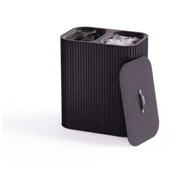 Joseph 90L Laundry Basket 3 Compartments W/ Drop-In Handles Black