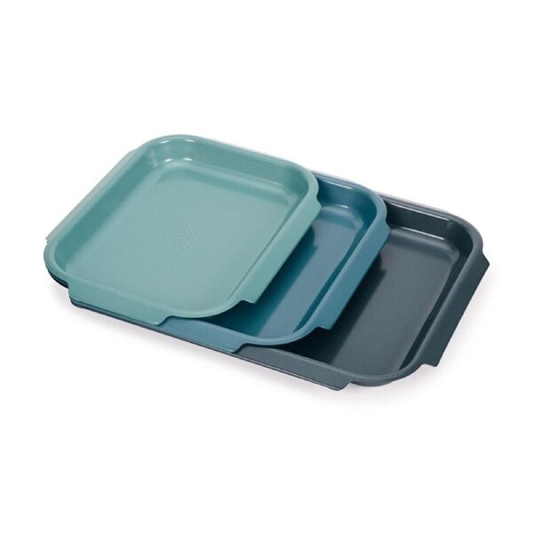 3pc Joseph Carbon Steel Non-Stick Nest Baking Kitchen Tray Set Blue