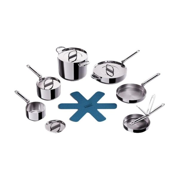 6pc Joseph Space Saving Induction Cookware Set W/ Foldable Handle Steel
