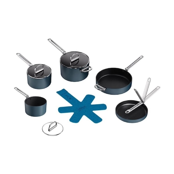 5pc Joseph Non-Stick Induction Space Cookware Set W/ Foldable Handle Blue