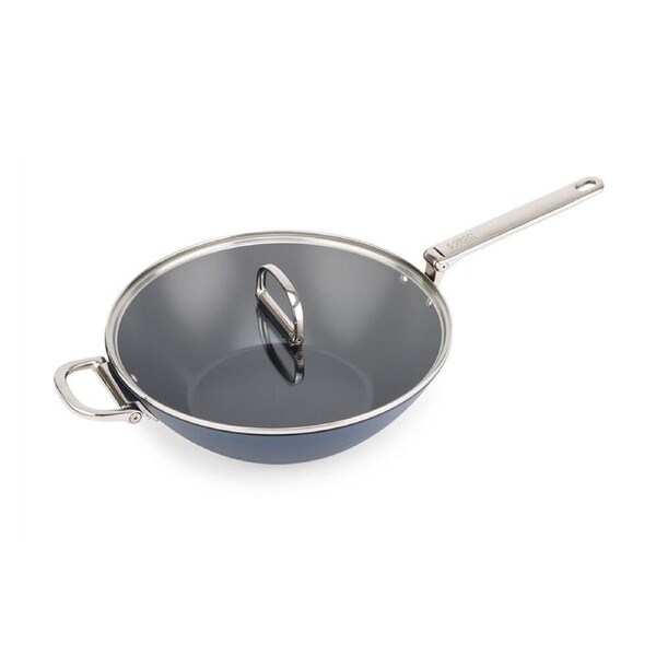 Joseph Space 32cm Non-Stick Induction Wok W/ Glass Lid Midnight Blue