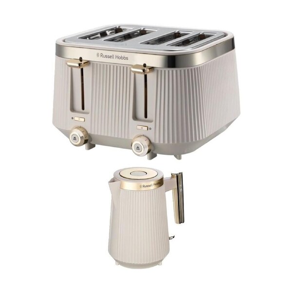 Russell Hobbs Bronte Kettle 1.7L Stone/Gold & 4 Slice Bread Toaster Stone/Gold