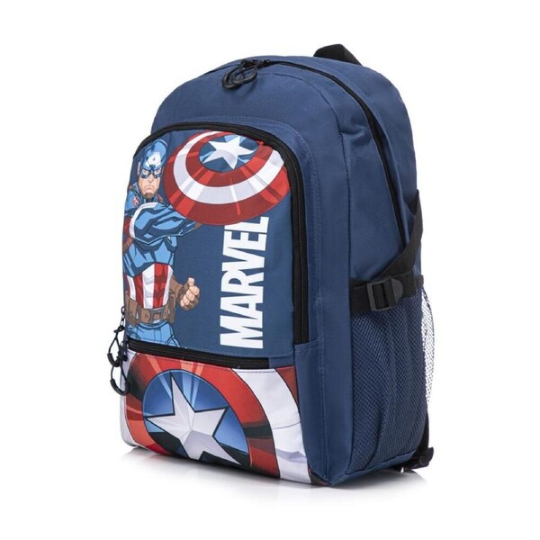 Captain America Marvel Teen Backpack Kids Navy Blue W/ Mesh Pockets 44cm