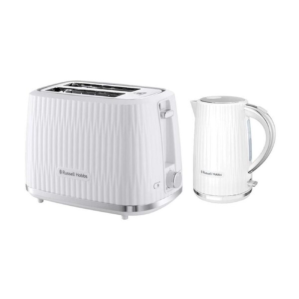 Russell Hobbs Eden Kettle 1.7L White/Chrome & 2 Slice Bread Toaster White
