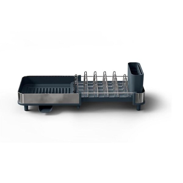 Joseph Expandable Slim Steel Kitchen Dish Rack W/ Drain Spout Grey