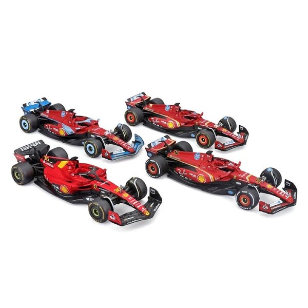 Bburago 1:43 Ferrari F1 Racing Car Model #16 Leclerc #55 Sainz 4 Piece Gift Pack