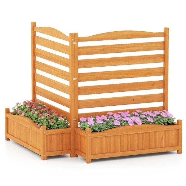 Costway Wood Privacy Fence Panel Air Conditioner Fence Outdoor Privacy Screen Trash Can Enclosure Planter Box Garden Bed