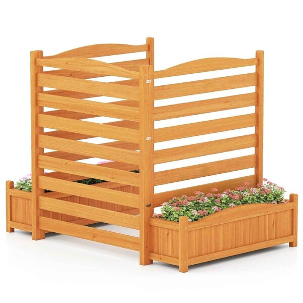 Costway 3 Panel Wood Privacy Fence Air Conditioner Fence Outdoor Privacy Screen Trash Can Enclosure Planter Box Garden Bed