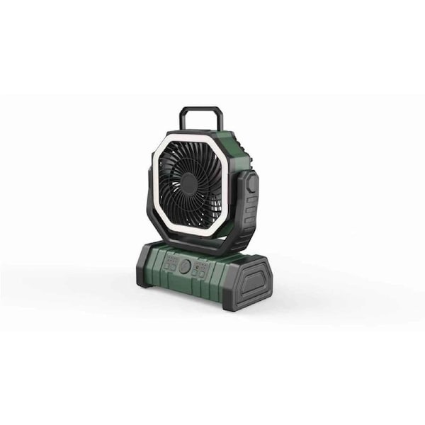 Portable Camping Outdoor Rechargeable Battery Operated Fan Auto-Oscillating Desk Fan Green