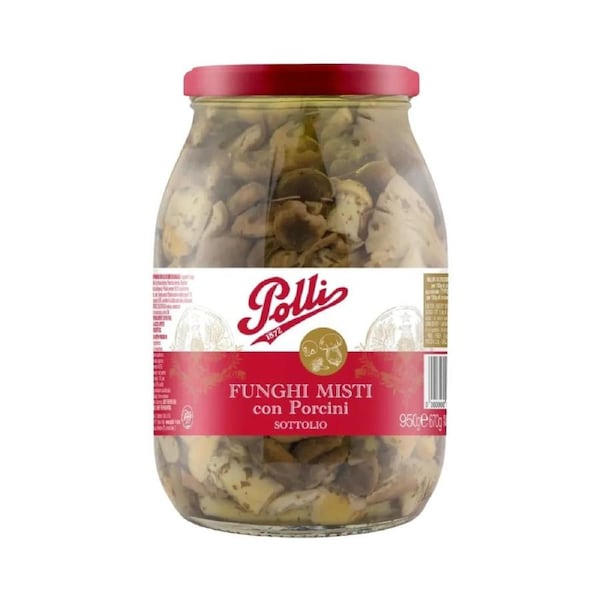 950g Polli Funghi Misti con Porcini Mushrooms Mix in Oil Glass Jar - Product of Italy