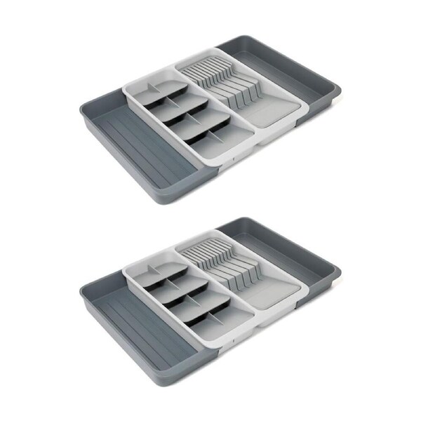 2PK Joseph DrawerStore Expanding Tray/Knife Block Kitchen Organizer Stone
