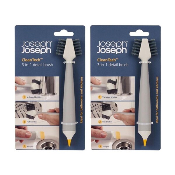 2PK Joseph CleanTech 3-In-1 Bathroom Grout And Corner Detail Brush Stone