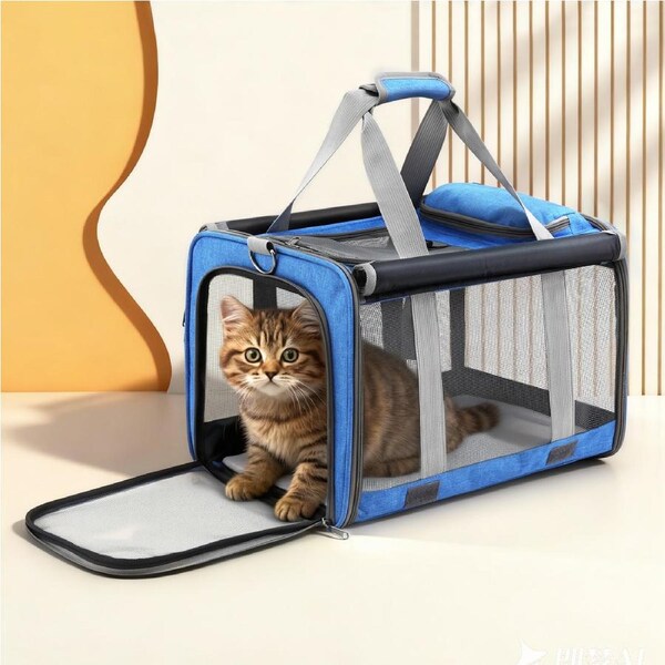 i.Pet Pet Carrier Bag Foldable Dog Cat Durable Crate Travel Cage Portable Car Kennel Blue