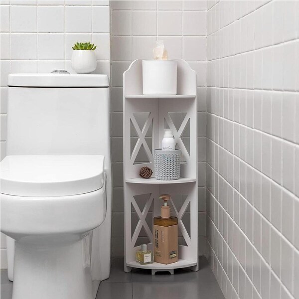DelSol Corner Shelf Stand 3 Tier Bathroom Storage Organizer Toilet Paper Holder Stand Waterproof White
