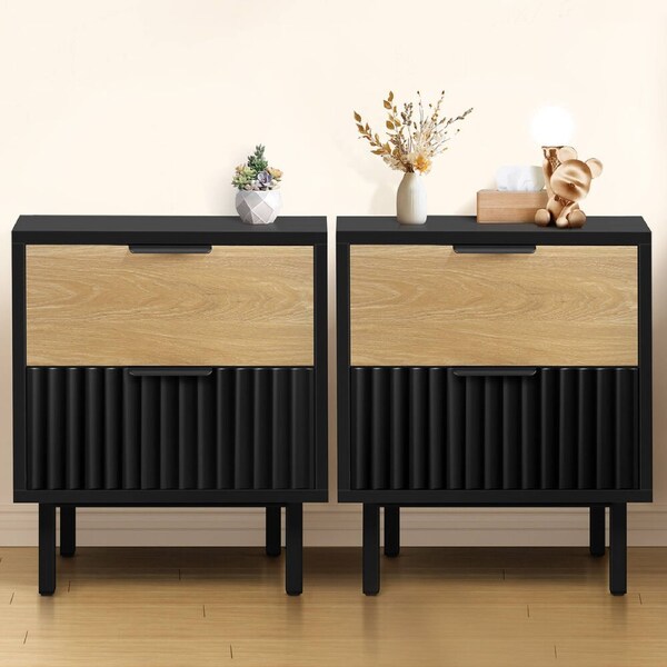 ALFORDSON Bedside Table Set of 2 Black and Wood