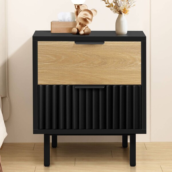 ALFORDSON Bedside Table 2 Drawers Black and Wood