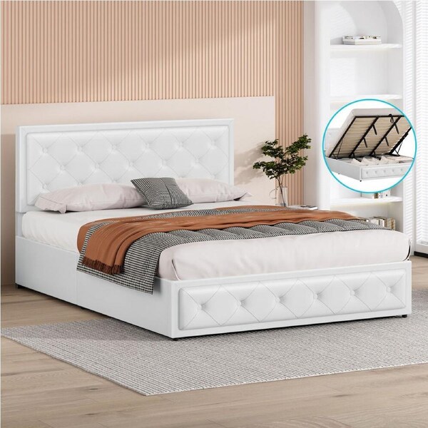 ALFORDSON Bed Frame King Gas Lift Base Leather White