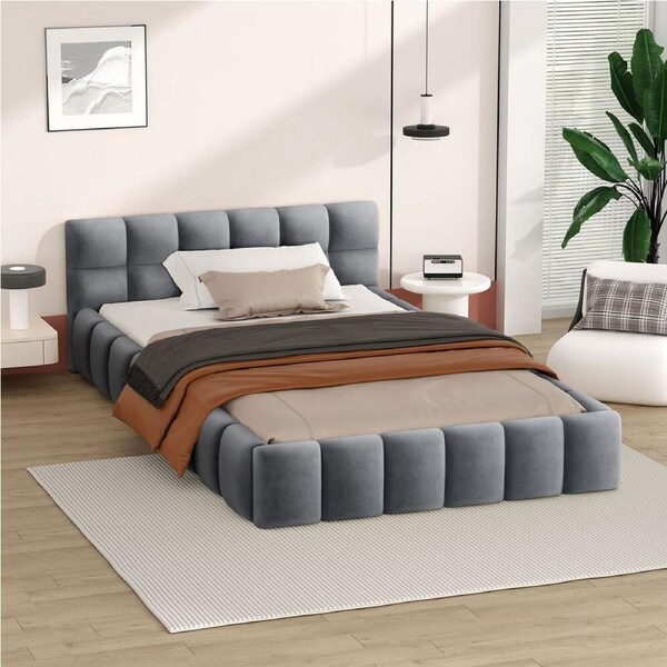 ALFORDSON Bed Frame Single Size Platform Grey Velvet