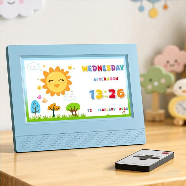 Artiss 7" Digital Day Clock Calendar Alarm LCD Children Sleep Trainer Clocks Blue