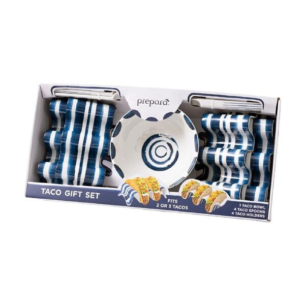 9pc Prepara Taco Gift Set Coastal Stripe Kitchenware Melamine - White/Blue