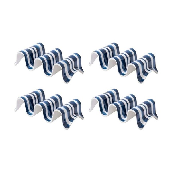 4PK Prepara Taco Holder Multiple Coastal Stripe Kitchenware Melamine White/Blue