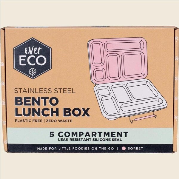 Ever Eco Stainless Steel 5 Compartment Bento Lunch Box Sorbet 1pc
