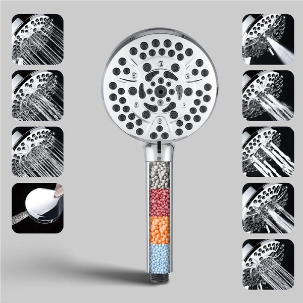 ACA Handheld Filter Shower Head 5" High Pressure 9 Modes Powerful Round WELS