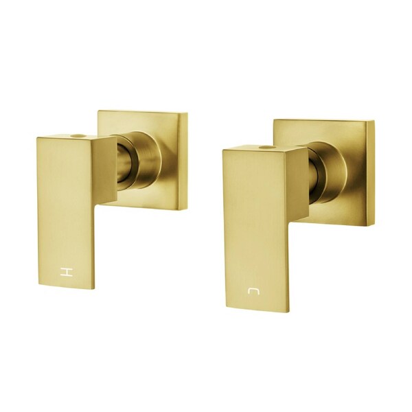 Square Brass Shower Twin Taps Vanity Basin Sink Water Spout Wall Tap Brushed Gold