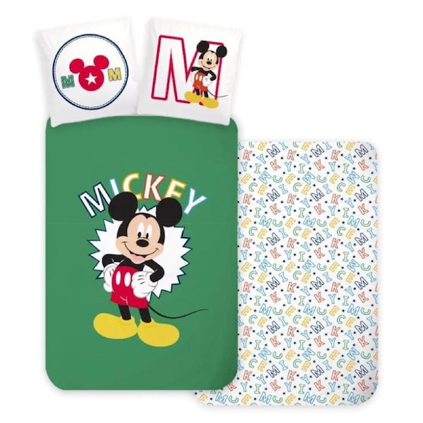 Disney Mickey Mouse Green Kids Cotton Quilt Cover Set Toddler Bed Size