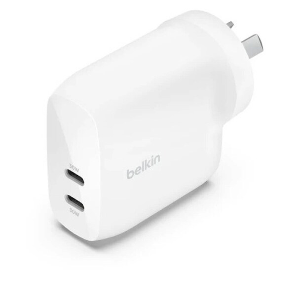 Belkin BoostCharge Pro 60W Dual USB-C PD 3.1 PPS Wall Charger - White