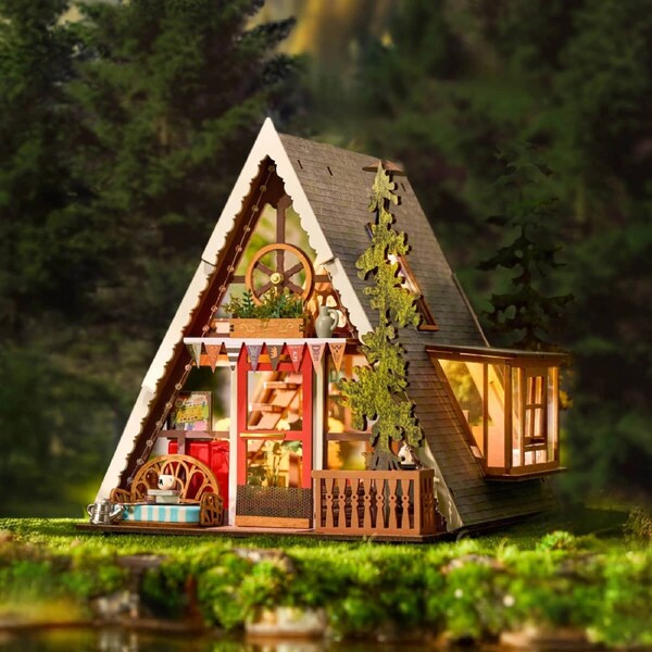 Rolife DIY Miniature House - A-Frame Cabin DG181 3D Wooden Puzzle with LED Lights for Adults SEO-Optimized Description: