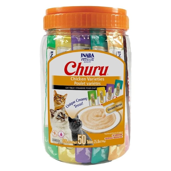 Inaba 50 Pack 700g Churu Puree Cat Treats - Chicken Varieties - CTI1106