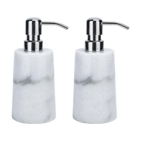 2PK NF Living Round Dispenser 7x17cm Marble & Metal For Bathrooms - White