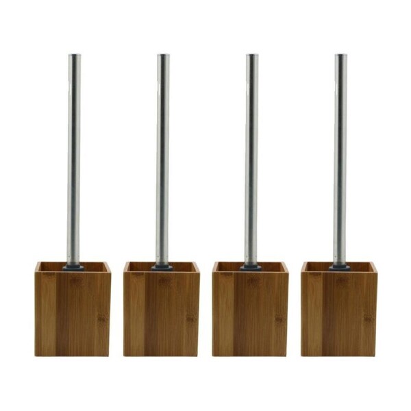 4PK NF Living Toilet Brush Holder 9x34cm Bamboo Square For Bathrooms - Natural