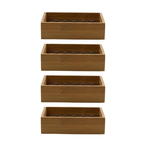 4PK NF Living Rectangle Soap Dish13x10cm Bamboo & Metal For Bathrooms - Natural