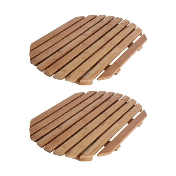 2PK NF Living Round Bath Mat 53x36x3cm Bamboo For Bathrooms - Natural