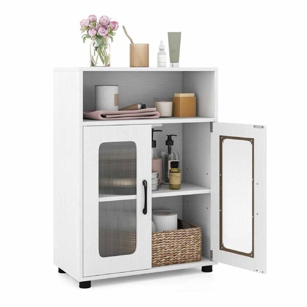 Costway Bathroom Cabinet Cupboard 2 Door Storage Organizer Sideboard Adjustable Shelf Kitchen Living Room White