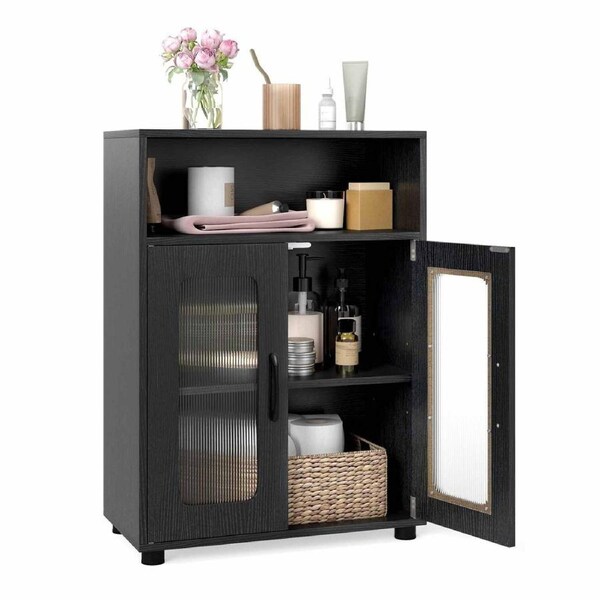 Costway Bathroom Cabinet Cupboard 2 Door Kitchen Storage Organizer Sideboard Adjustable Shelf Living Room Black