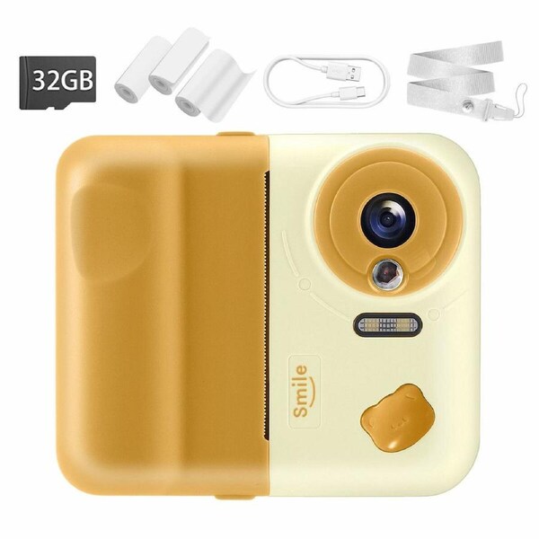 Mini Digital Instant Camera 1080P HD Video Selfie Photo Print Childrens Education Toys Portable Outdoor Play Travel Christmas Birthday Kids Gifts 32GB