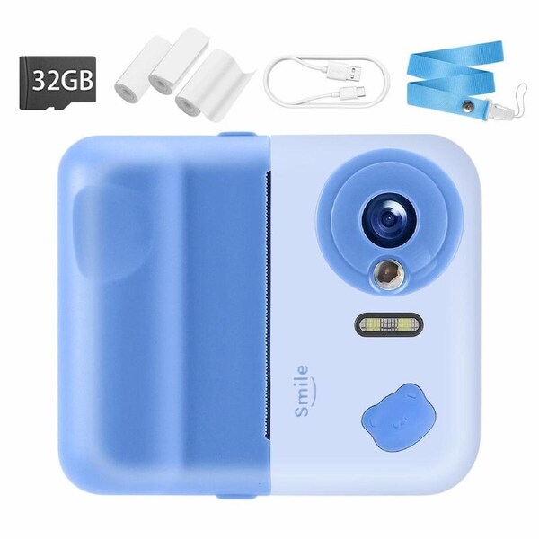 Kids Instant Camera Portable Selfie Children Educational Toys 1080P HD Digital Video Recorder Photo Print Compact Outdoor Travel Gifts 32GB SD Card