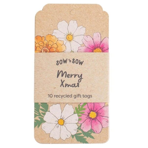 Merry Xmas Blooms Gift Tag - 10 pack - Sow 'n Sow